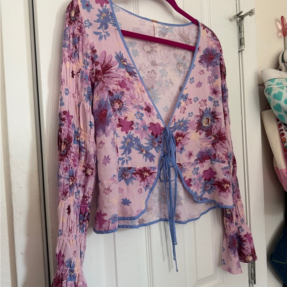Free People Floral Lilac Tie-Front Blouse - Picture 7 of 11